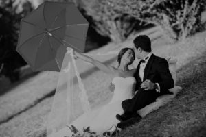 Wedding Couple with Red Umbrella